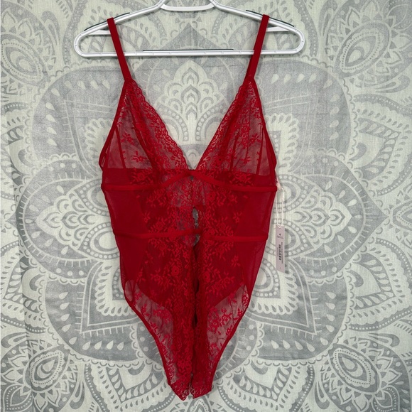 Nwt $62 Adore Me Victorias Secret Rosie Crotchless Teddy Bodysuit Lingerie Red L - Picture 1 of 14